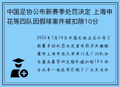 中国足协公布新赛季处罚决定 上海申花等四队因假球案件被扣除10分 中国足协公布新赛季处罚决定 上海申花等四队因假球案件被扣除10分